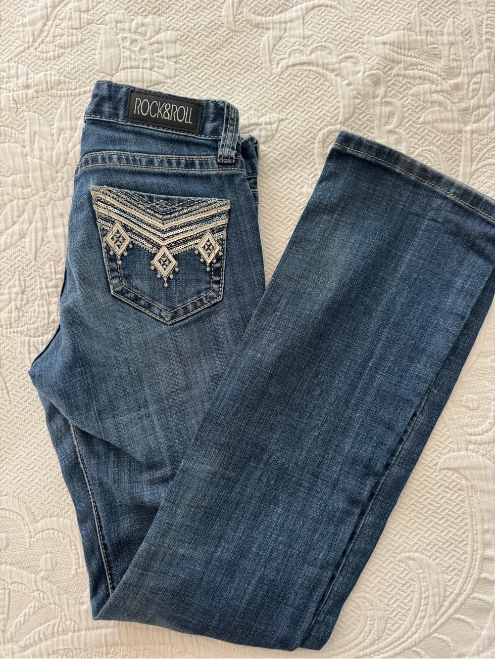 Rock & Roll Denim Kids Blue Embroidered Pocket Jeans